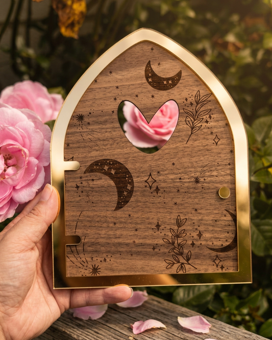 Magical Wooden Fairy Door with Gold Acrylic Detail