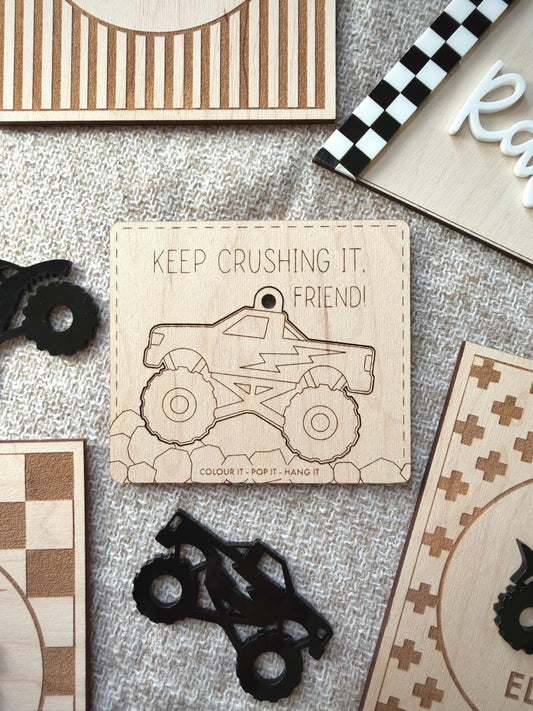 Colour Your Own Monster Truck Wooden Hanging Plaque