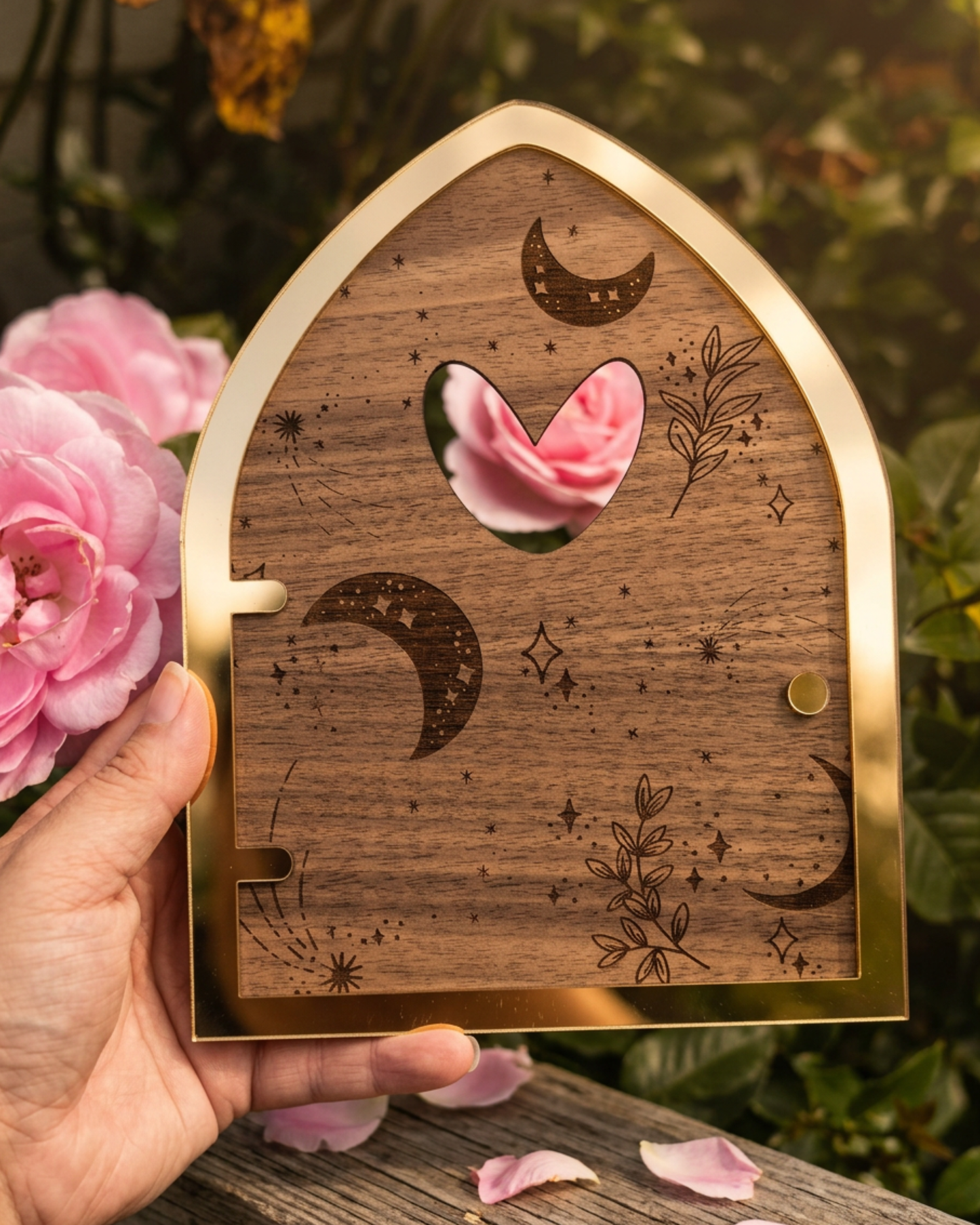 Magical Wooden Fairy Door with Gold Acrylic Detail