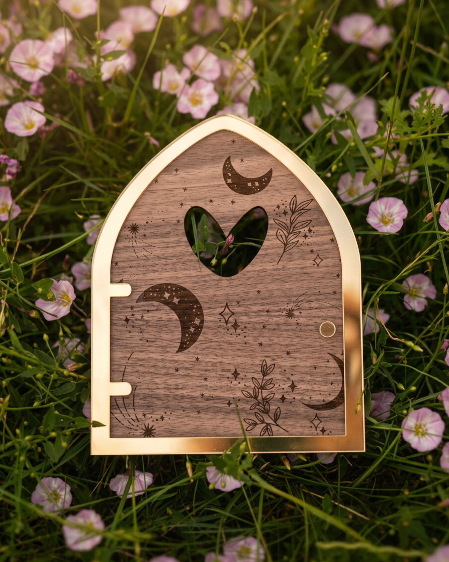 Magical Wooden Fairy Door with Gold Acrylic Detail