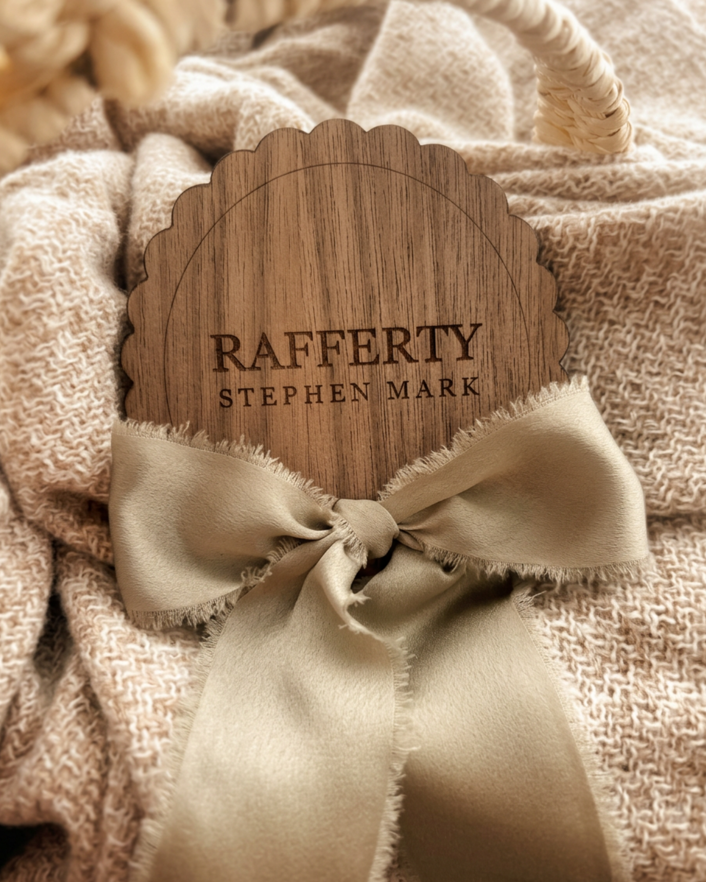 Personalised Engraved Walnut Name Plaque with Satin Ribbon