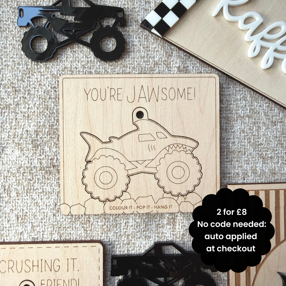 Colour Your Own Monster Truck Wooden Hanging Plaque