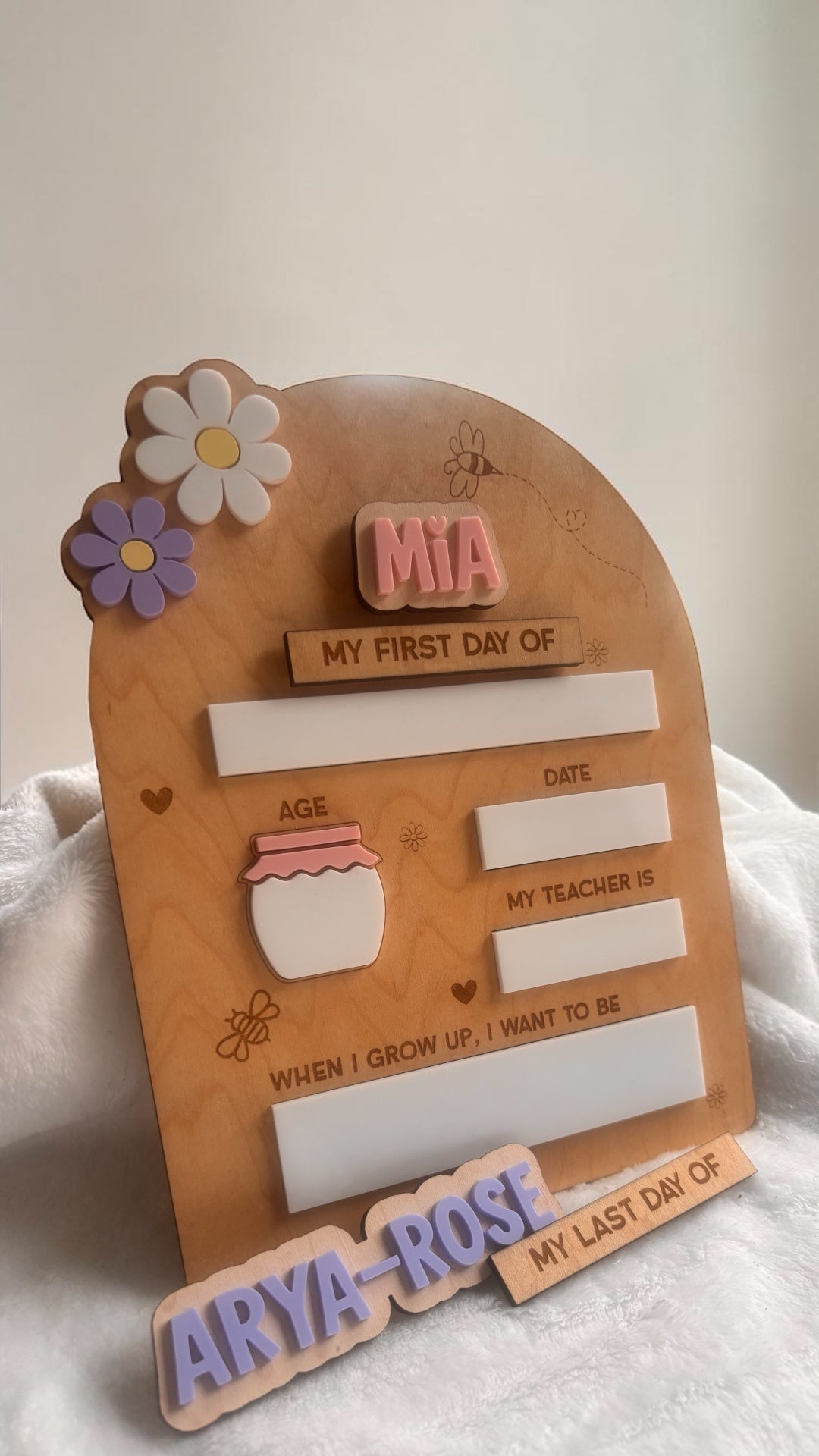 Personalised First & Last Day School Board | Reusable School Photo Prop | With Interchangeable Names