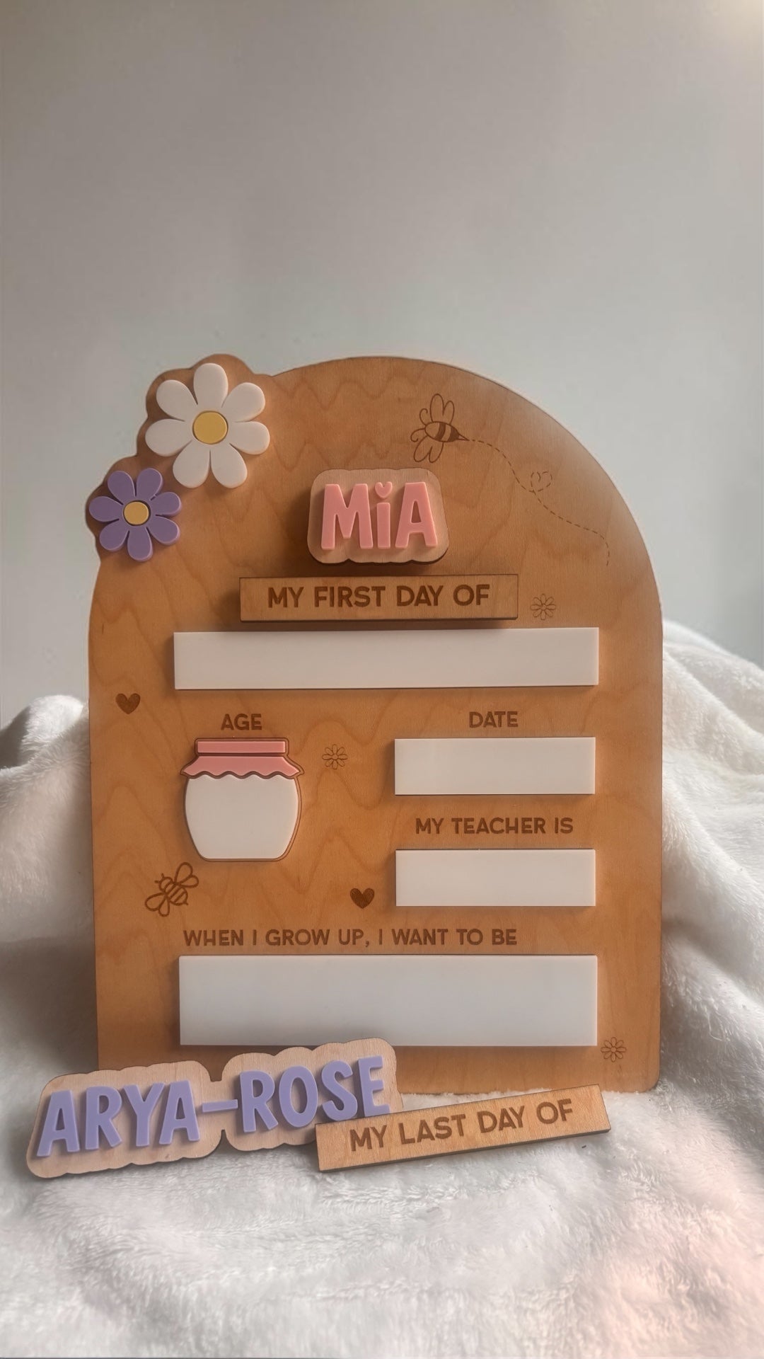 Personalised First & Last Day School Board | Reusable School Photo Prop | With Interchangeable Names