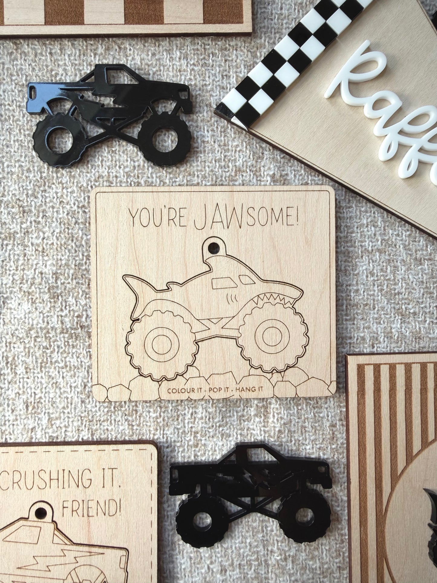 Colour Your Own Monster Truck Wooden Hanging Plaque